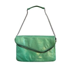 Hobo Green Leather Clutch With Chain Strap & Geometric Lining